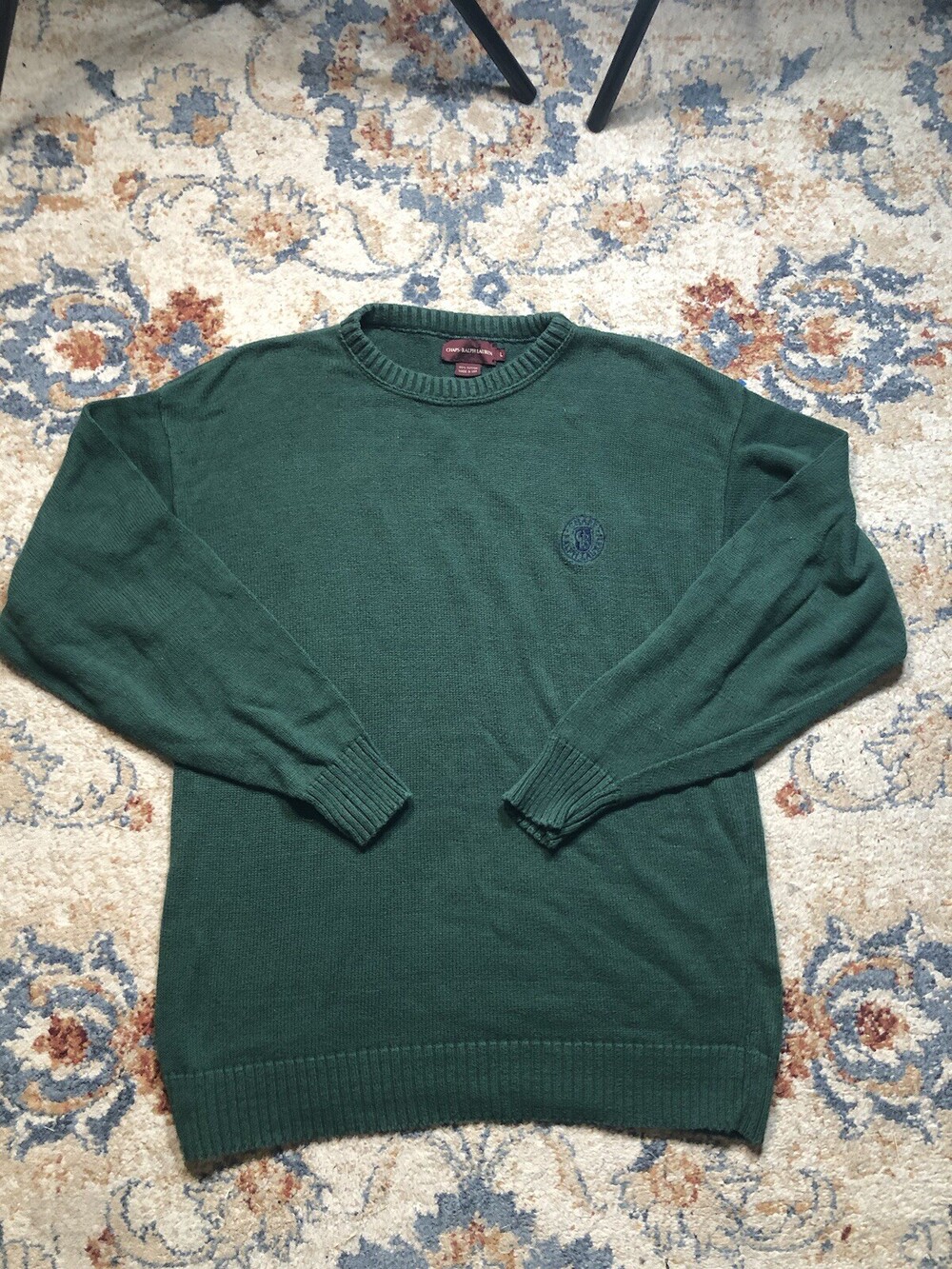 Vintage CHAPS Ralph Lauren Sweater Mens Large Green Tight Knit Made in USA
